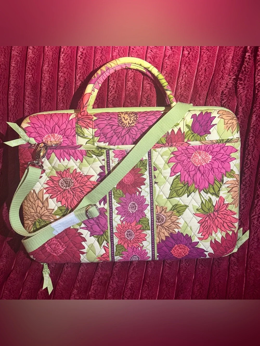 Vera Bradley Floral Quilted Laptop Bag in Pink, Green & Purple